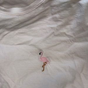 Brandy Melville (John Galt) plain white T-shirt with embroidered flamingo decal